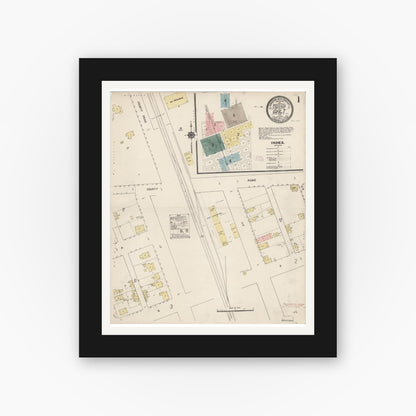 Old map wall art mockup — black gallery frame with white mat — Sanborn Fire Insurance Map from Galt, Sacramento County, California (1911), Sheet #0001