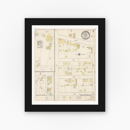 Old map wall art mockup — black gallery frame with white mat — Sanborn Fire Insurance Map from Colma, San Mateo County, California (1915), Sheet #0001