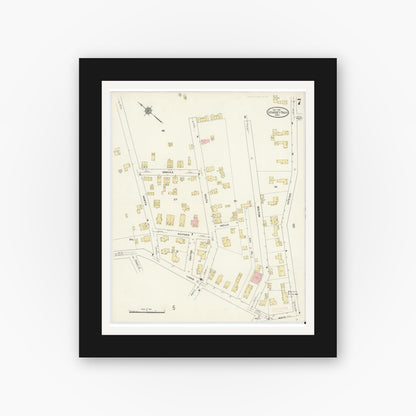 Old map wall art mockup — black gallery frame with white mat — Sanborn Fire Insurance Map from South Hadley Falls, Hampshire County, Massachusetts (1910), Sheet #0007