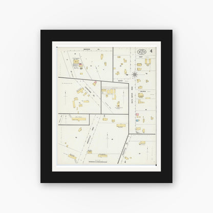 Old map wall art mockup — black gallery frame with white mat — Sanborn Fire Insurance Map from Milton, Rock County, Wisconsin (1900), Sheet #0004