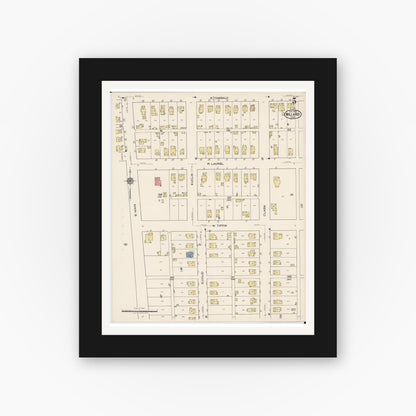 Old map wall art mockup — black gallery frame with white mat — Sanborn Fire Insurance Map from Willard, Huron County, Ohio (1922), Sheet #0005
