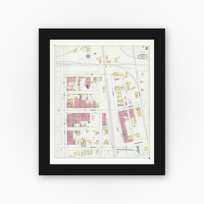 Old map wall art mockup — black gallery frame with white mat — Sanborn Fire Insurance Map from Pana, Christian County, Illinois (1902), Sheet #0003