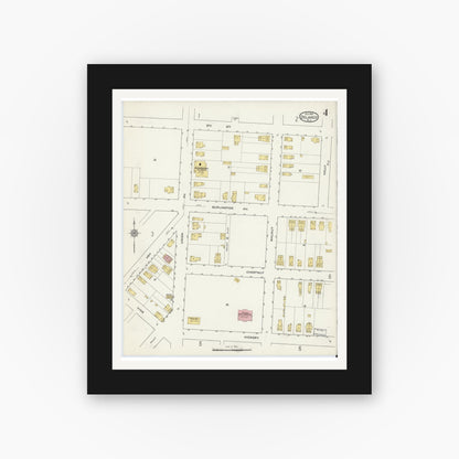 Old map wall art mockup — black gallery frame with white mat — Sanborn Fire Insurance Map from Delanco, Burlington County, New Jersey (1915), Sheet #0004