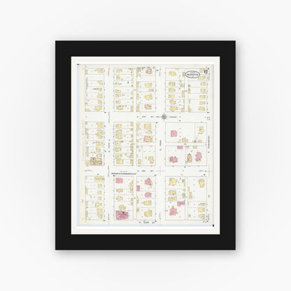 Old map wall art mockup — black gallery frame with white mat — Sanborn Fire Insurance Map from Hoopeston, Vermilion County, Illinois (1913), Sheet #0006