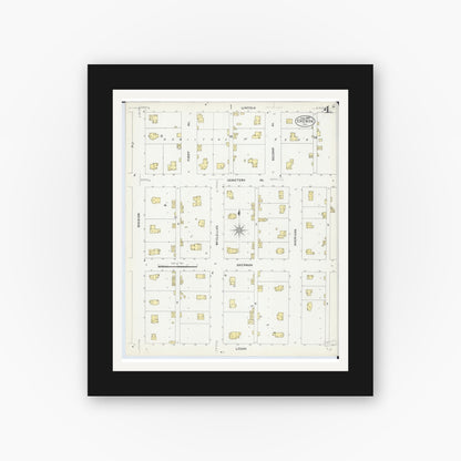 Old map wall art mockup — black gallery frame with white mat — Sanborn Fire Insurance Map from Chenoa, McLean County, Illinois (1907), Sheet #0004