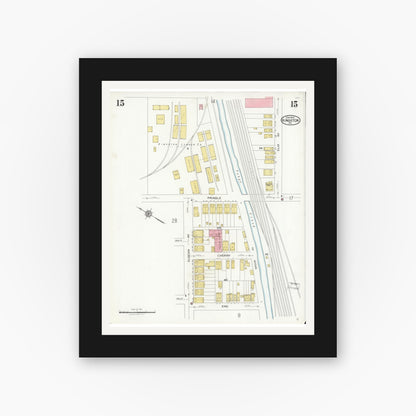 Old map wall art mockup — black gallery frame with white mat — Sanborn Fire Insurance Map from Kingston, Luzerne County, Pennsylvania (1925), Sheet #0015