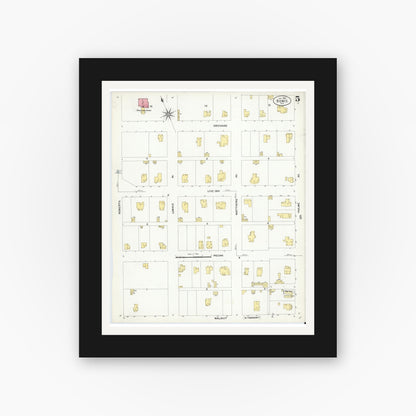 Old map wall art mockup — black gallery frame with white mat — Sanborn Fire Insurance Map from Bowie, Montague County, Texas (1908), Sheet #0005