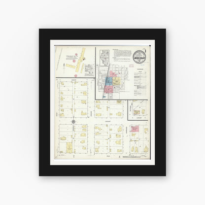 Old map wall art mockup — black gallery frame with white mat — Sanborn Fire Insurance Map from Moweaqua, Shelby County, Illinois (1914) - Complete Map Set