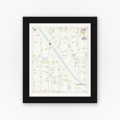 Old map wall art mockup — black gallery frame with white mat — Sanborn Fire Insurance Map from Weslaco, Hidalgo County, Texas (1925), Sheet #0005