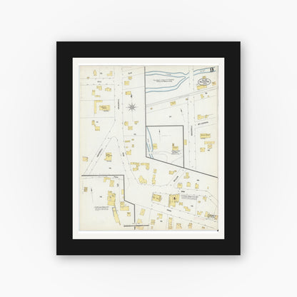 Old map wall art mockup — black gallery frame with white mat — Sanborn Fire Insurance Map from Reading, Middlesex County, Massachusetts (1903), Sheet #0009