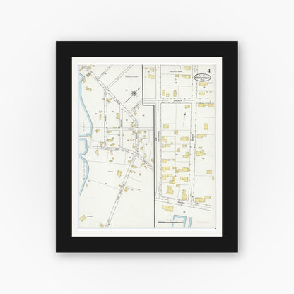 Old map wall art mockup — black gallery frame with white mat — Sanborn Fire Insurance Map from Mattapoisett, Plymouth County, Massachusetts (1915), Sheet #0004