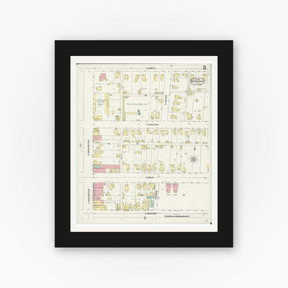 Old map wall art mockup — black gallery frame with white mat — Sanborn Fire Insurance Map from Mount Vernon, Jefferson County, Illinois (1897), Sheet #0003
