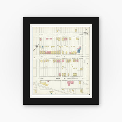 Old map wall art mockup — black gallery frame with white mat — Sanborn Fire Insurance Map from Lemoyne, Cumberland County, Pennsylvania (1913), Sheet #0004