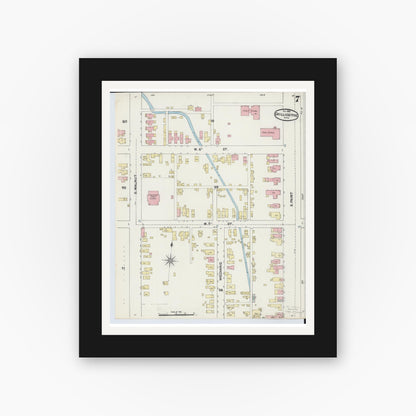 Old map wall art mockup — black gallery frame with white mat — Sanborn Fire Insurance Map from Chillicothe, Ross County, Ohio (1890), Sheet #0007