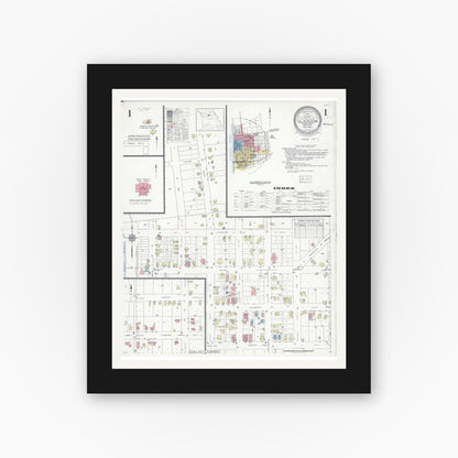 Old map wall art mockup — black gallery frame with white mat — Sanborn Fire Insurance Map from Glasgow, Howard County, Missouri (1935) - Complete Map Set
