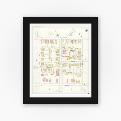 Old map wall art mockup — black gallery frame with white mat — Sanborn Fire Insurance Map from Hamilton, Butler County, Ohio (1899), Sheet #0010