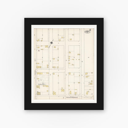 Old map wall art mockup — black gallery frame with white mat — Sanborn Fire Insurance Map from Oakdale, Stanislaus County, California (1912), Sheet #0002