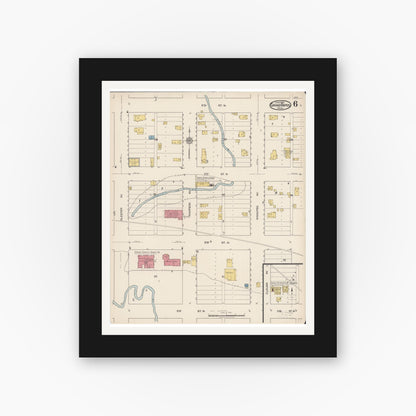 Old map wall art mockup — black gallery frame with white mat — Sanborn Fire Insurance Map from Grand Rapids, Itasca County, Minnesota (1922), Sheet #0006