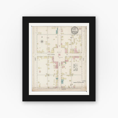 Old map wall art mockup — black gallery frame with white mat — Sanborn Fire Insurance Map from Fredericktown, Madison County, Missouri (1886), Sheet #0001