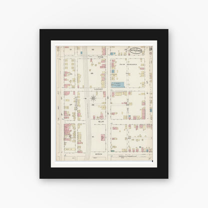 Old map wall art mockup — black gallery frame with white mat — Sanborn Fire Insurance Map from Bethlehem, Northampton And Lehigh Counties, Pennsylvania (1885), Sheet #0009