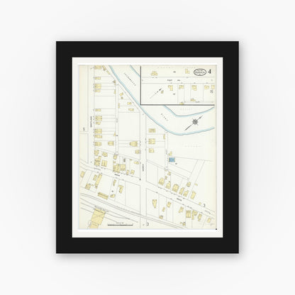 Old map wall art mockup — black gallery frame with white mat — Sanborn Fire Insurance Map from Duryea, Luzerne County, Pennsylvania (1914), Sheet #0004