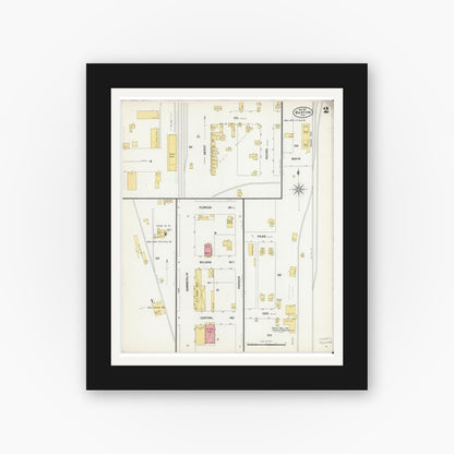 Old map wall art mockup — black gallery frame with white mat — Sanborn Fire Insurance Map from Bartow, Polk County, Florida (1901), Sheet #0002