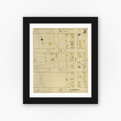 Old map wall art mockup — black gallery frame with white mat — Sanborn Fire Insurance Map from Amarillo, Potter County, Texas (1922), Sheet #0001
