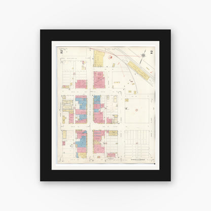 Old map wall art mockup — black gallery frame with white mat — Sanborn Fire Insurance Map from McGregor, McLennan County, Texas (1942), Sheet #0002