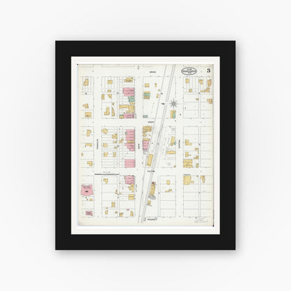 Old map wall art mockup — black gallery frame with white mat — Sanborn Fire Insurance Map from Dodge Center, Dodge County, Minnesota (1899), Sheet #0003