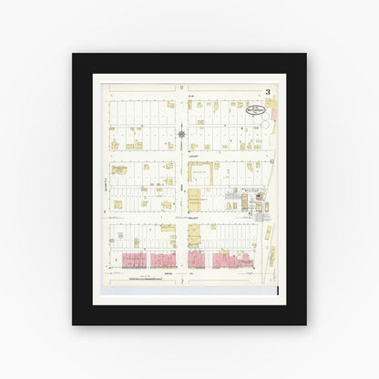 Old map wall art mockup — black gallery frame with white mat — Sanborn Fire Insurance Map from Whitewright, Grayson County, Texas (1912), Sheet #0003