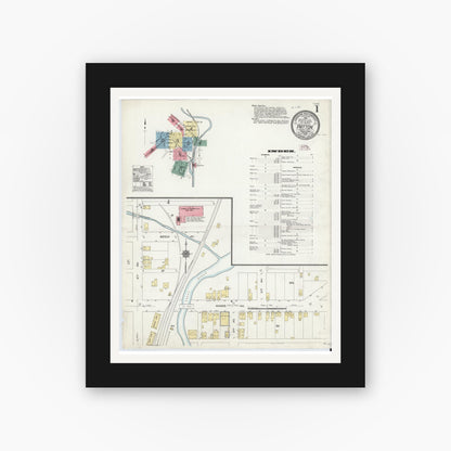 Old map wall art mockup — black gallery frame with white mat — Sanborn Fire Insurance Map from Patton, Cambria County, Pennsylvania (1910) - Complete Map Set