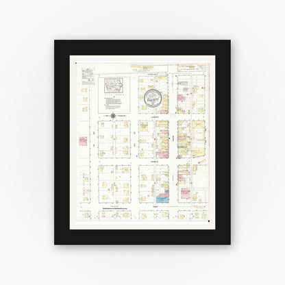 Old map wall art mockup — black gallery frame with white mat — Sanborn Fire Insurance Map from Elliott, Montgomery County, Iowa (1914), Sheet #0001
