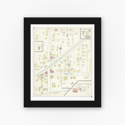Old map wall art mockup — black gallery frame with white mat — Sanborn Fire Insurance Map from Rittman, Wayne County, Ohio (1913), Sheet #0002