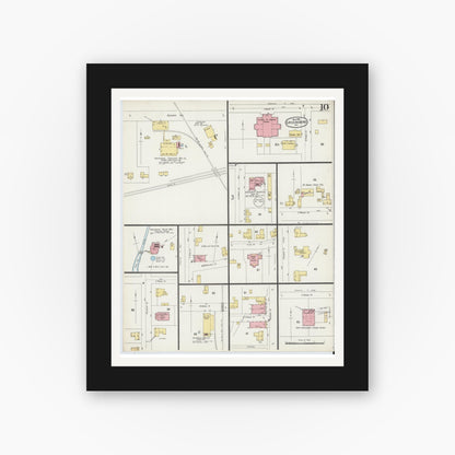 Old map wall art mockup — black gallery frame with white mat — Sanborn Fire Insurance Map from Greensboro, Guilford County, North Carolina (1896), Sheet #0010