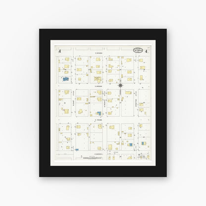 Old map wall art mockup — black gallery frame with white mat — Sanborn Fire Insurance Map from Seymour, Baylor County, Texas (1925), Sheet #0004