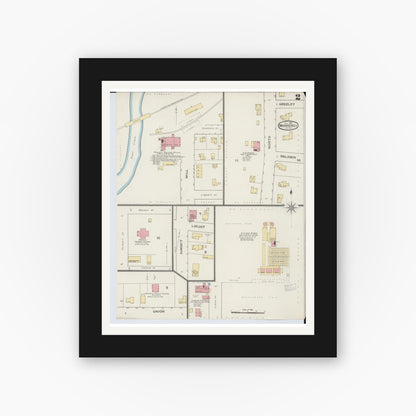 Old map wall art mockup — black gallery frame with white mat — Sanborn Fire Insurance Map from Morenci, Lenawee County, Michigan (1893), Sheet #0002