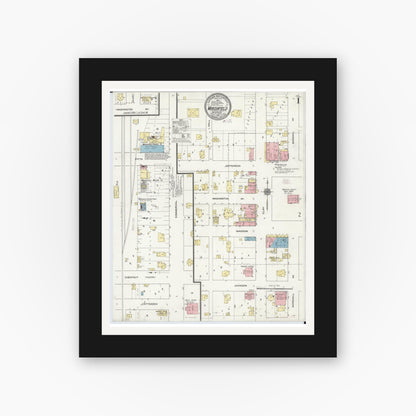 Old map wall art mockup — black gallery frame with white mat — Sanborn Fire Insurance Map from Marshfield, Webster County, Missouri (1910) - Complete Map Set