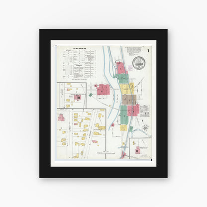Old map wall art mockup — black gallery frame with white mat — Sanborn Fire Insurance Map from Franklin, Warren County, Ohio (1905), Sheet #0001