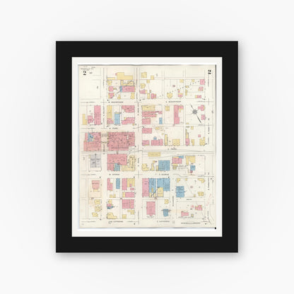 Old map wall art mockup — black gallery frame with white mat — Sanborn Fire Insurance Map from Batesville, Ripley County, Indiana (1948), Sheet #0002