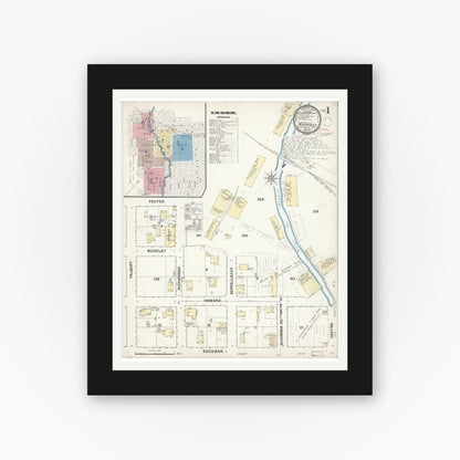 Old map wall art mockup — black gallery frame with white mat — Sanborn Fire Insurance Map from Martinez, Contra Costa County, California (1891) - Complete Map Set