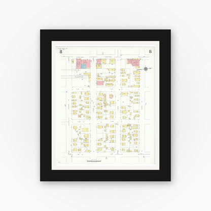 Old map wall art mockup — black gallery frame with white mat — Sanborn Fire Insurance Map from Goose Creek, Harris County, Texas (1939), Sheet #0008