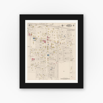 Old map wall art mockup — black gallery frame with white mat — Sanborn Fire Insurance Map from Bergenfield, Bergen County, New Jersey (1923), Sheet #0008