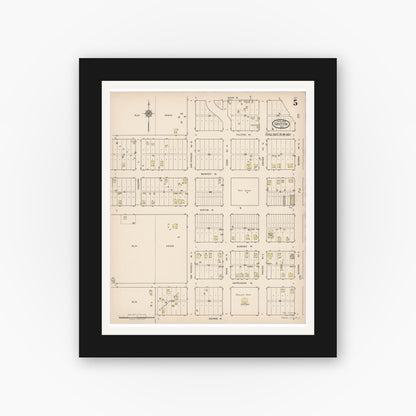 Old map wall art mockup — black gallery frame with white mat — Sanborn Fire Insurance Map from Sinton, San Patricio County, Texas (1922), Sheet #0005