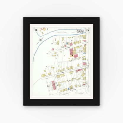 Old map wall art mockup — black gallery frame with white mat — Sanborn Fire Insurance Map from Lewistown, Mifflin County, Pennsylvania (1923), Sheet #0013