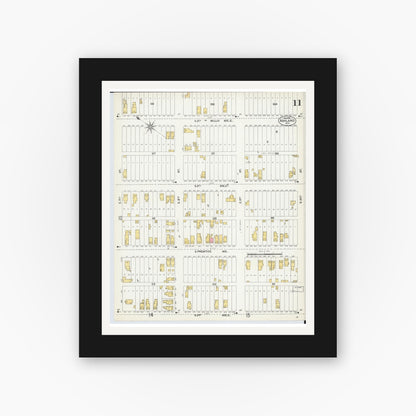 Old map wall art mockup — black gallery frame with white mat — Sanborn Fire Insurance Map from Ashland, Ashland County, Wisconsin (1901), Sheet #0011