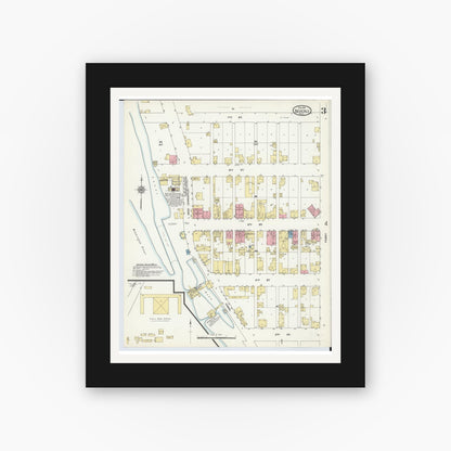 Old map wall art mockup — black gallery frame with white mat — Sanborn Fire Insurance Map from Beverly, Washington County, Ohio (1911), Sheet #0003