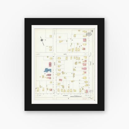 Old map wall art mockup — black gallery frame with white mat — Sanborn Fire Insurance Map from Waterloo, Seneca County, New York (1911), Sheet #0002