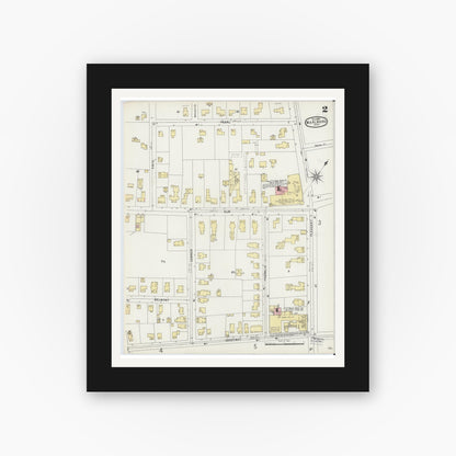 Old map wall art mockup — black gallery frame with white mat — Sanborn Fire Insurance Map from Marlborough, Middlesex County, Massachusetts (1896), Sheet #0002