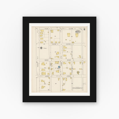 Old map wall art mockup — black gallery frame with white mat — Sanborn Fire Insurance Map from Monroe, Union County, North Carolina (1922), Sheet #0006