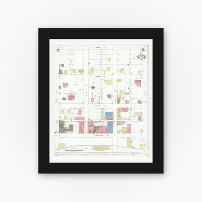 Old map wall art mockup — black gallery frame with white mat — Sanborn Fire Insurance Map from Alpine, Brewster County, Texas (1927), Sheet #0003